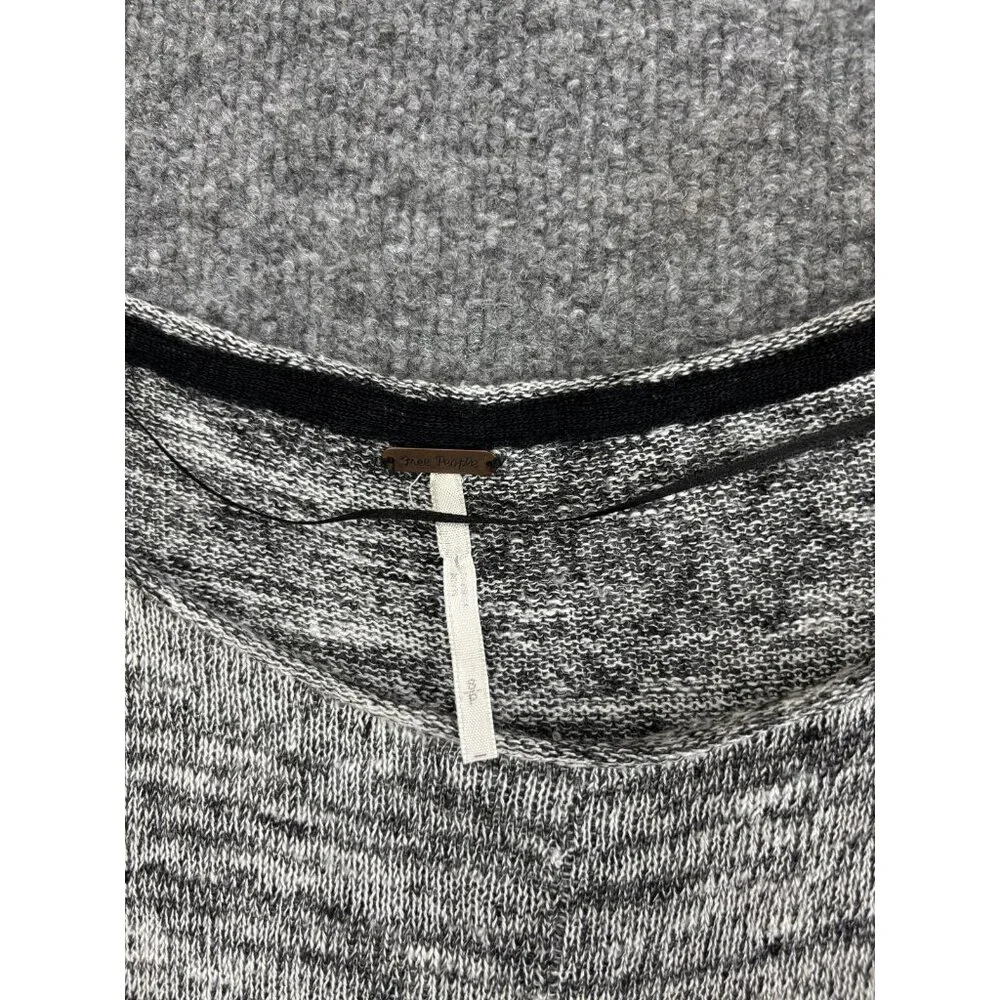 Free People Sweater Womens Small Gray Linen Blend Boxy High Low‎ Pocket Pullover